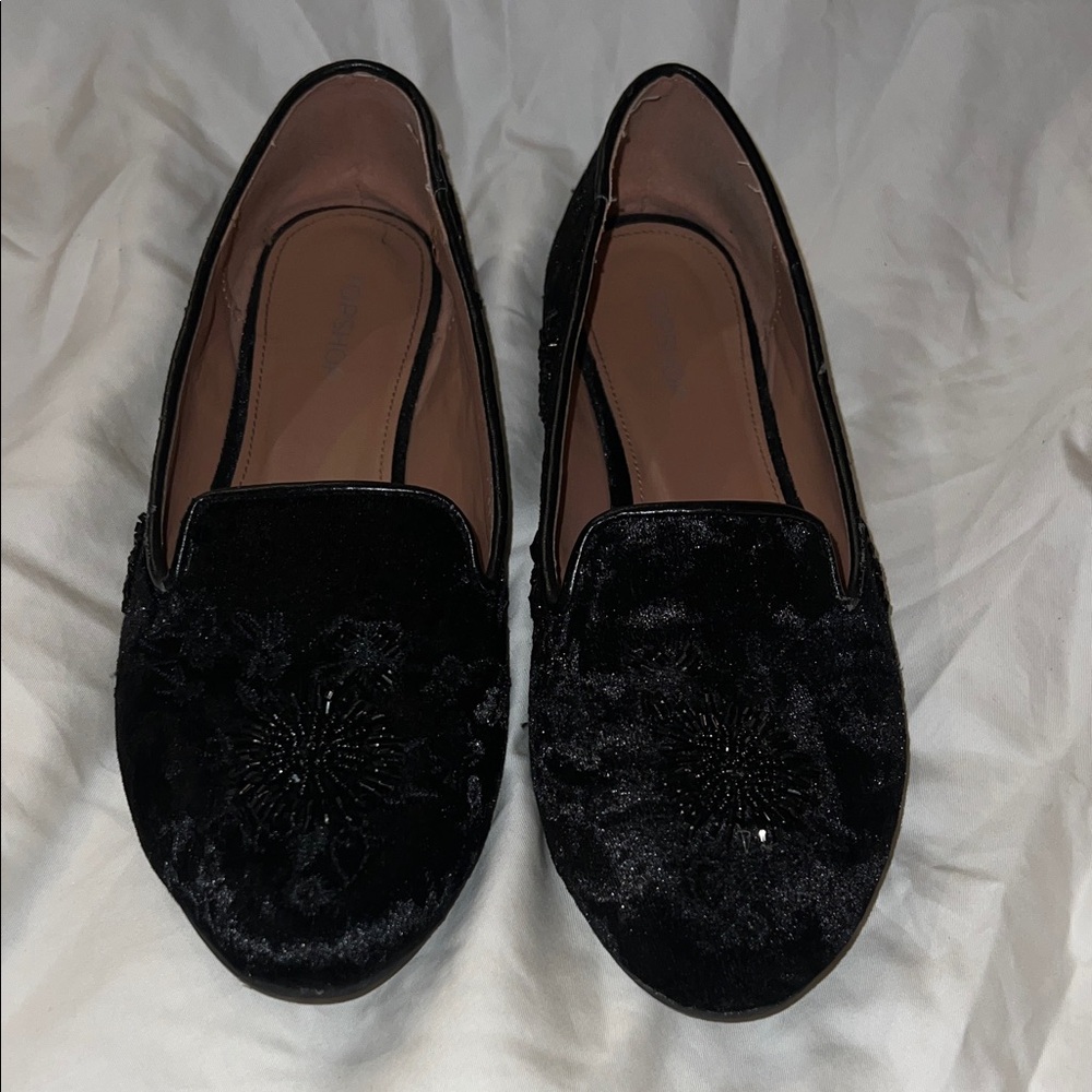 TOPSHOP Black Velvet Women's Loafers